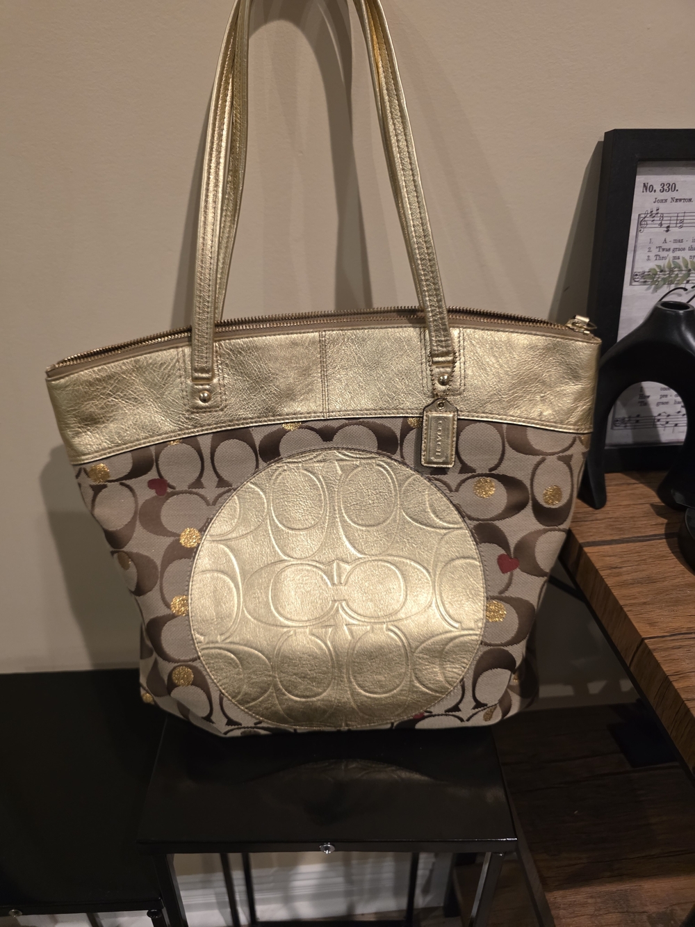 Coach Metallic Gold Signature Tote Bag